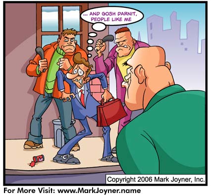 Atomic Mind Bombs (personal development brain puzzle cartoons) by Mark Joyner titled Affirmations which shows demonstrates how positive affirmations sometimes conflict with reality and are thus rendered ineffective.